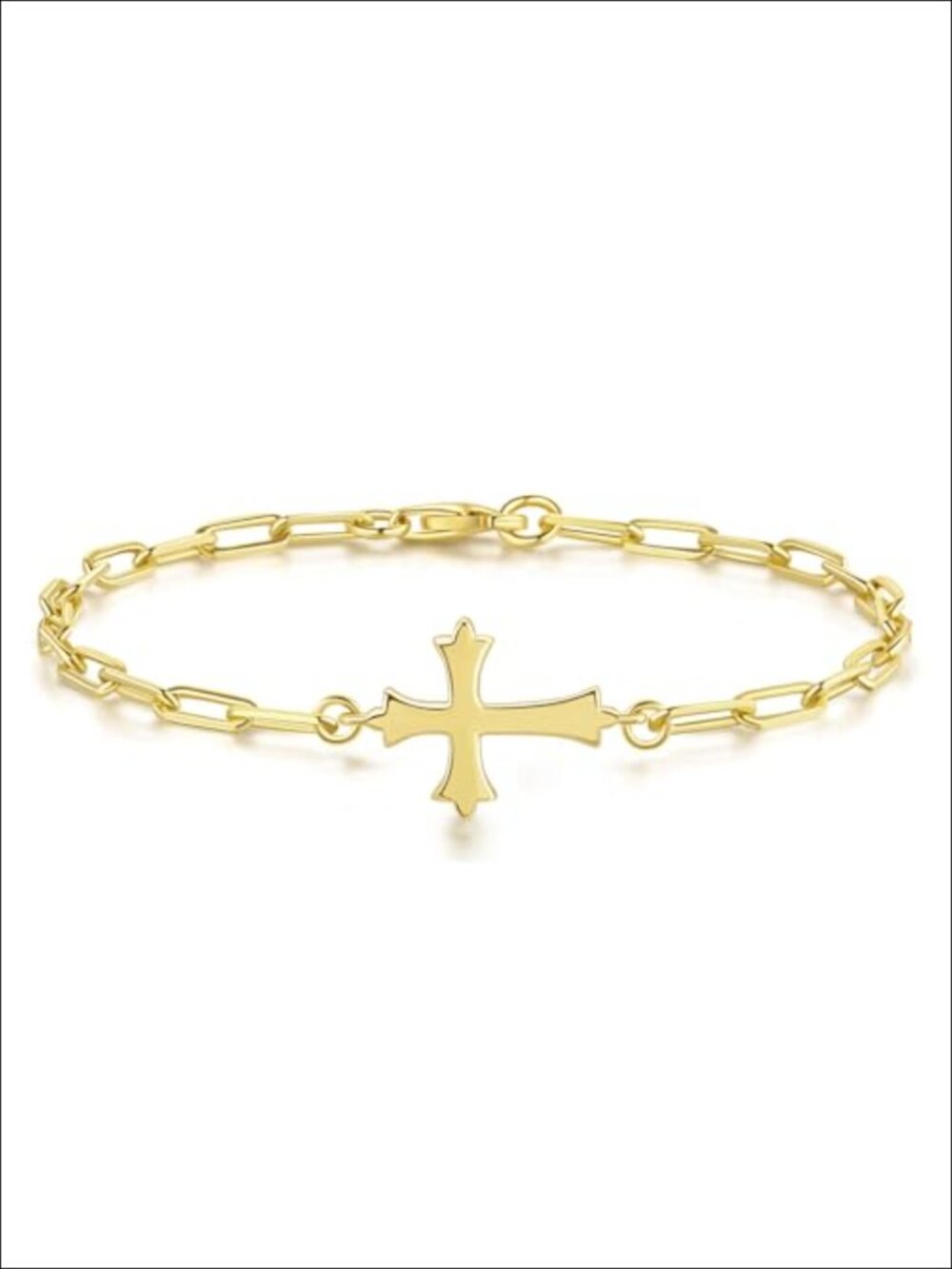 14K Gold Plated Paperclip Cross Bracelet Lobster Clasp Chain